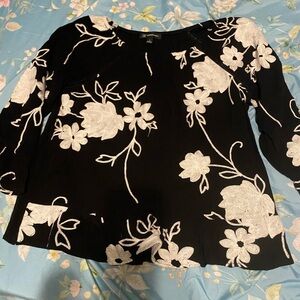 INC International Concepts Black and White Floral Blouse